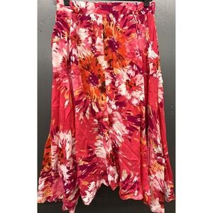 Old Navy Skirt S Red Floral Midi Shark Bite Hem Pocket Flowy Feminine Artsy Boho